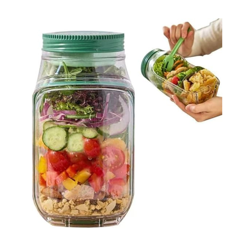 Side-Opening Salad Mason Jar, Leak-Proof Dressing Container