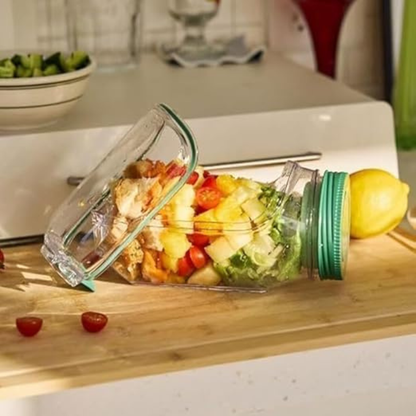 Side-Opening Salad Mason Jar, Leak-Proof Dressing Container