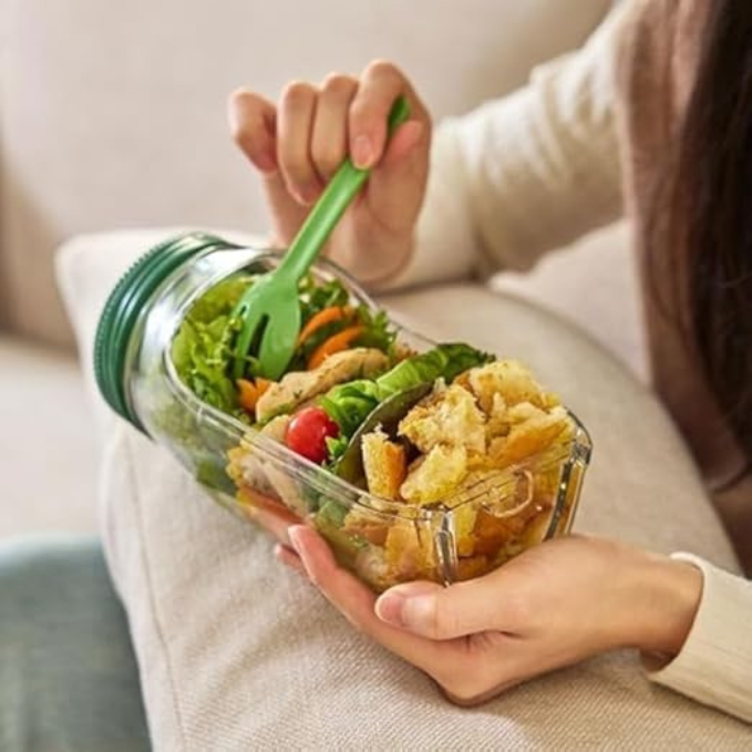 Side-Opening Salad Mason Jar, Leak-Proof Dressing Container