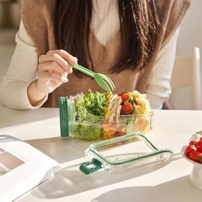 Side-Opening Salad Mason Jar, Leak-Proof Dressing Container
