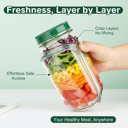 Side-Opening Salad Mason Jar, Leak-Proof Dressing Container