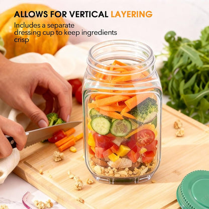 Side-Opening Salad Mason Jar, Leak-Proof Dressing Container