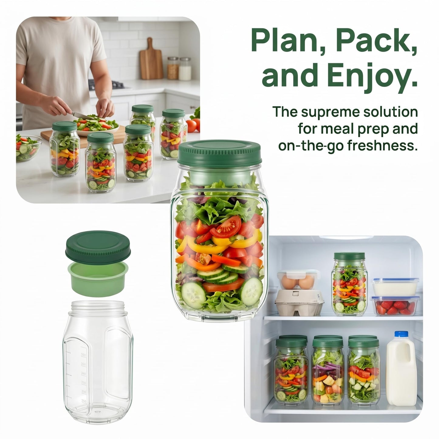 Side-Opening Salad Mason Jar, Leak-Proof Dressing Container