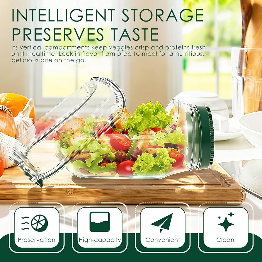 Side-Opening Salad Mason Jar, Leak-Proof Dressing Container