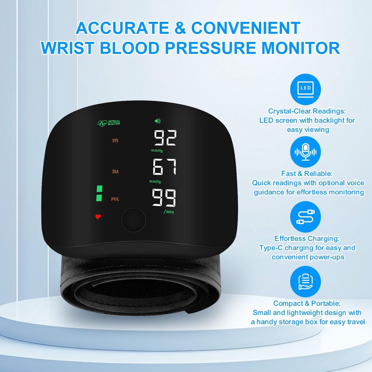 Wrist Blood Pressure Monitor, Rechargeable Monitors