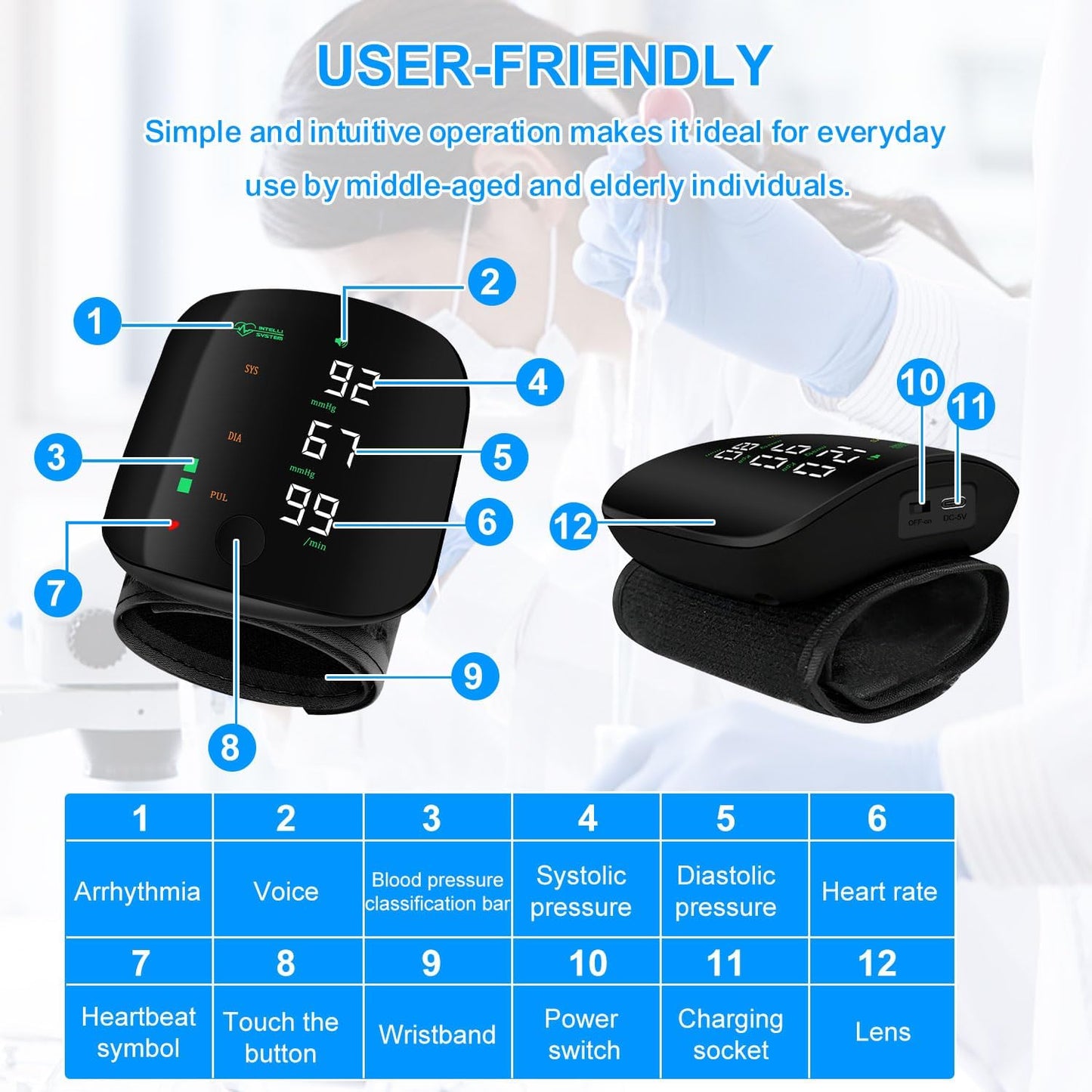 Wrist Blood Pressure Monitor, Rechargeable Monitors